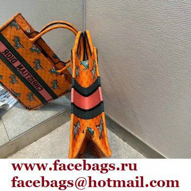 Dior Small Book Tote Bag in Multicolor Dragon  &  Fire Embroidery Orange 2021